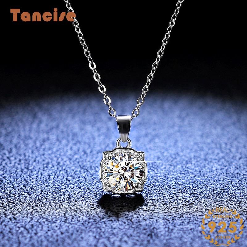 Tancise lujo personalidad plata Moissanite colgante collar mujer clásico marea fiesta regalo_voghion.com