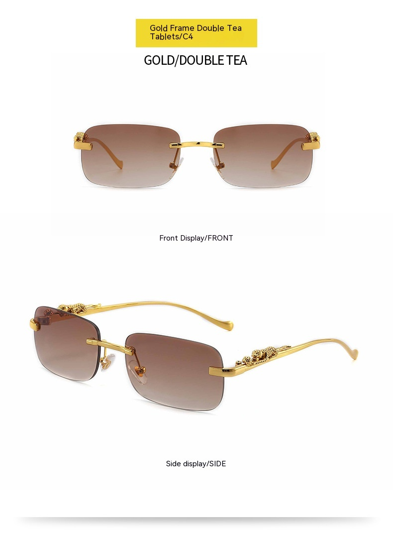 2023 New Hot Selling Cheetah Decorative Frameless Square Sunglasses for Women's Retro Metal Sunglasses Trend for Men's Glasses_voghion.com