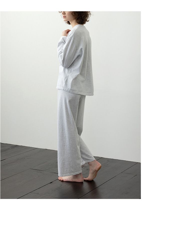 100% Cotton Homewear Women, Autumn New Simple Solid Color Color-Block Button Long Sleeve Pajamas Two-Piece Set, Suitable_voghion.com