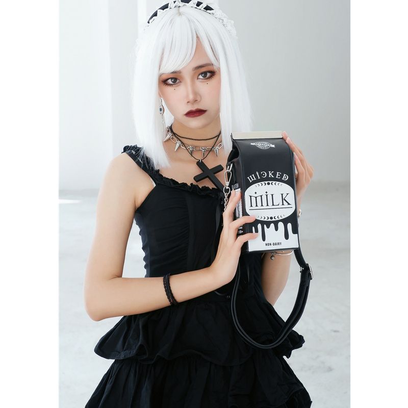 Portafoglio da donna con tracolla a bottiglia, stile Harajuku, con scatola del latte, borsa a tracolla punk a catena_voghion.com