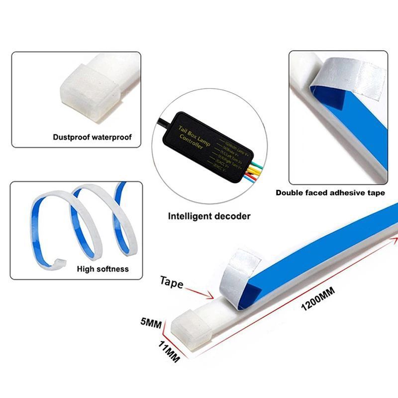 Lumière de coffre de voiture à LED à vendre à chaud, lumière décorative modifiée à l'ambiance, traverse la ceinture de lumière de la boîte arrière, frein de direction de 1,2 mètre_voghion.com