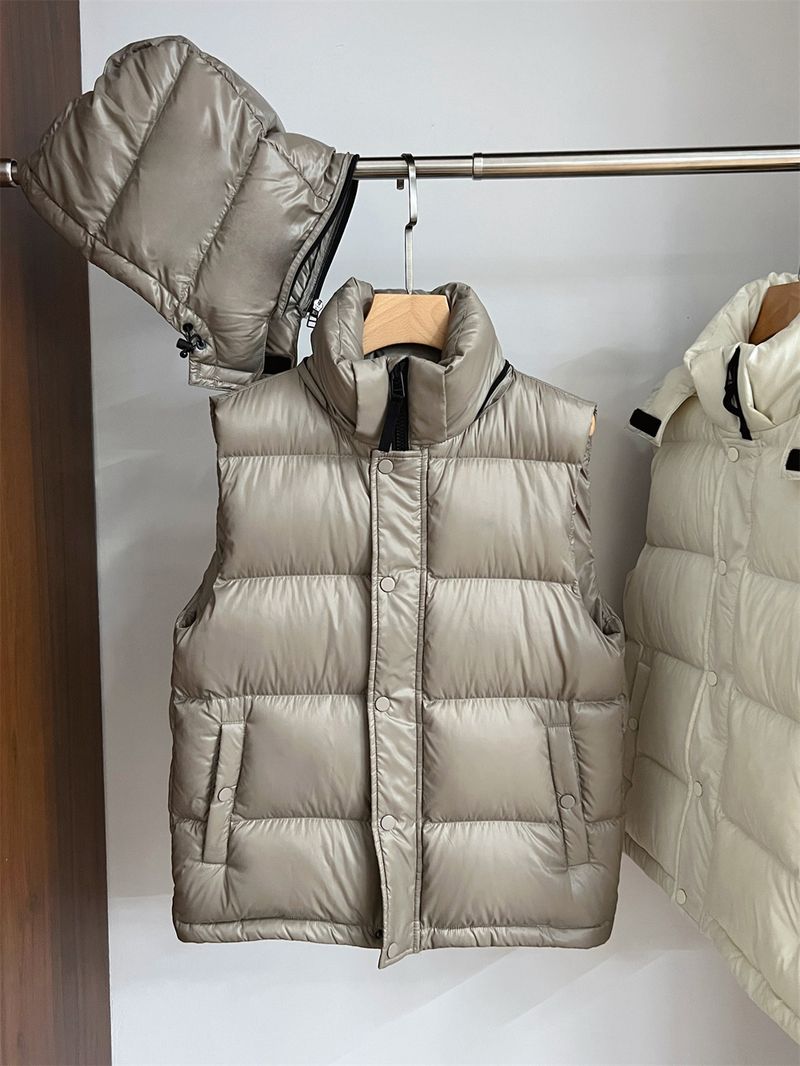 Women's Puffer Down Vest With Hood - Thickened White Goose Feather Filling, Lightweight & Warm Winter Coat (Gray, Black, Brown, Beige)_voghion.com