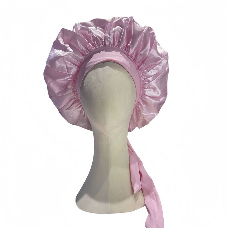 Cross-Border European And American Trend Solid Color Tie Sleep Elastic Wide-Brim Satin Bow Round Hat Hair Protection_voghion.com