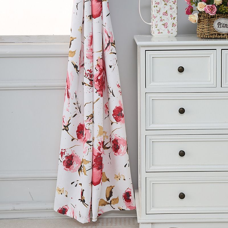 Nordic Printed Polyester Drapes – Boho Floral Semi-Sheer Curtains For Living Room & Bedroom (Eyelet Design, No Installation)_voghion.com