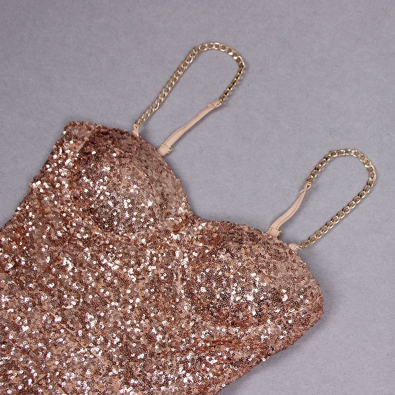 Roupas femininas estilo quente resistente brilhante ouro lantejoulas suspensório macacão europeu e americano moda celebridade festa banquete vestido_voghion.com