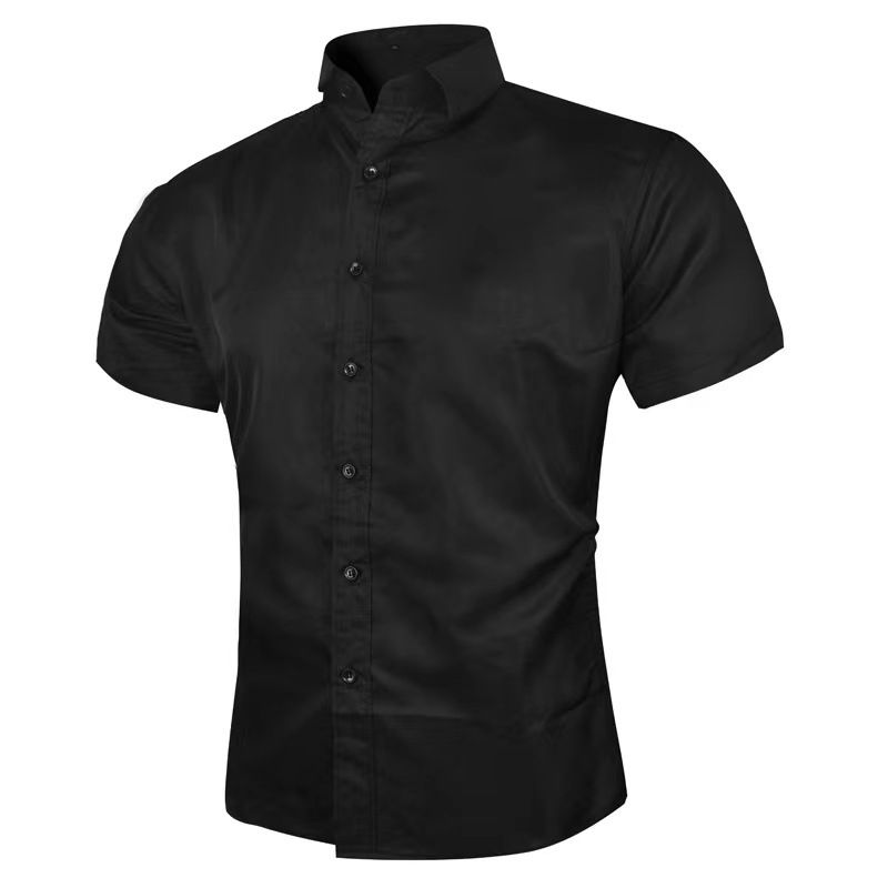 Korean Style Slim Fit Stretch Men's Simple Business Thin Shirt Men_voghion.com