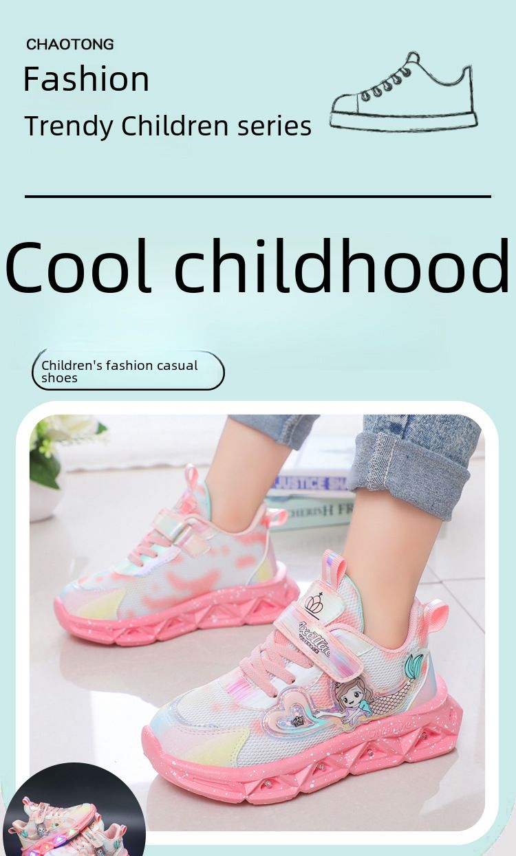 Children with light sneaker 2024 spring and autumn mesh breathable children's shoes medium and small children Princess lightweight casual shoes_voghion.com