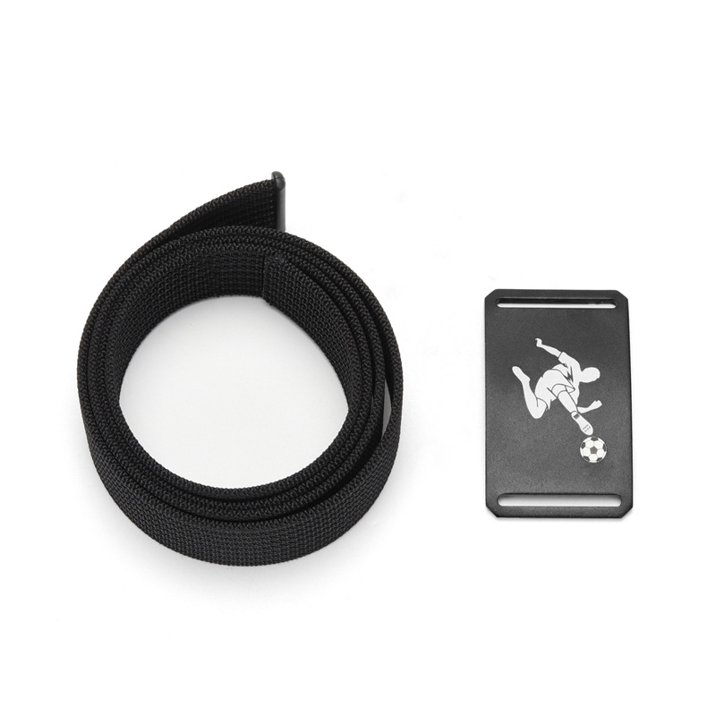 Nylon-Canvas-Gürtel für Herren mit zahnloser Aluminiumschnalle und Fußballmuster, doppellagig gewebt, trendig_voghion.com