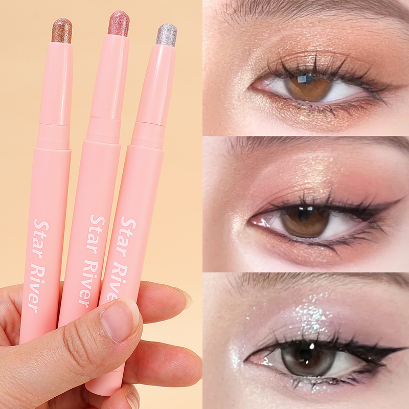 Pink 1PC Pearlescent Eyeshadow Pencil Waterproof Long Lasting Glitter Shimmer Eye Shadow Pen Highlighter S_voghion.com