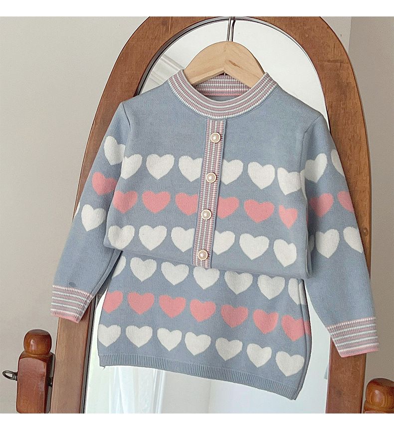 JINYONG Filles Printemps Nouvel Amour Cardigan Enfants Bébé Pull Ensemble Deux Pièces Jupe_voghion.com
