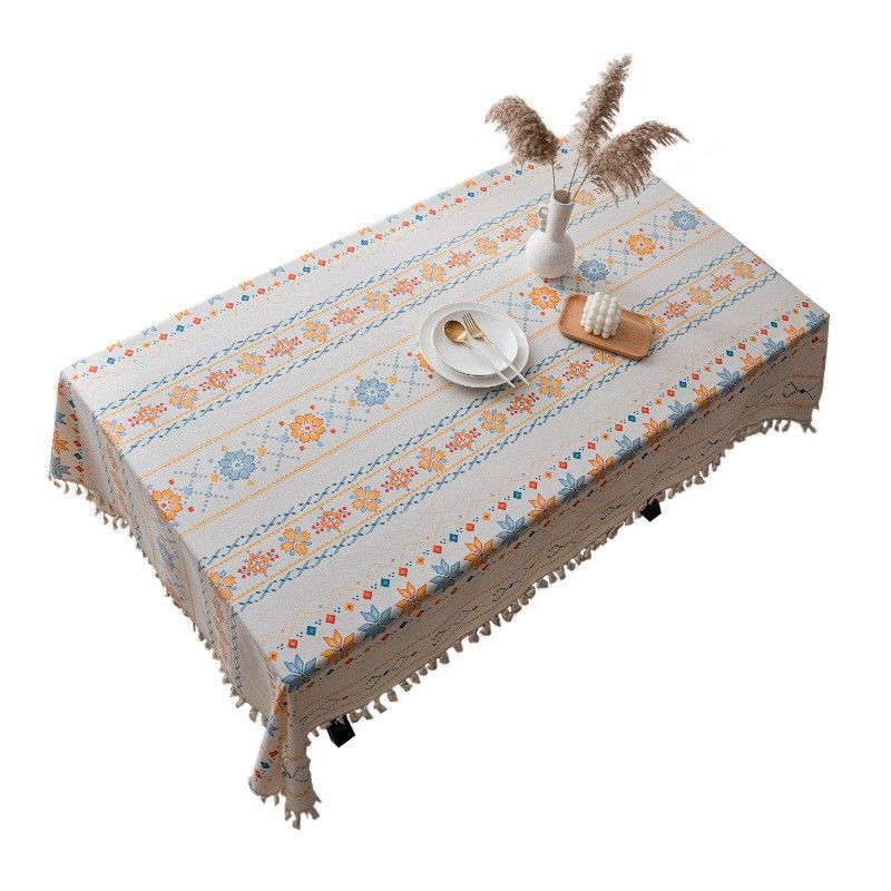 Nordic cotton and linen TPU waterproof and oil-proof ethnic style leave-in dining table cloth household banquet tablecloth table flag_voghion.com