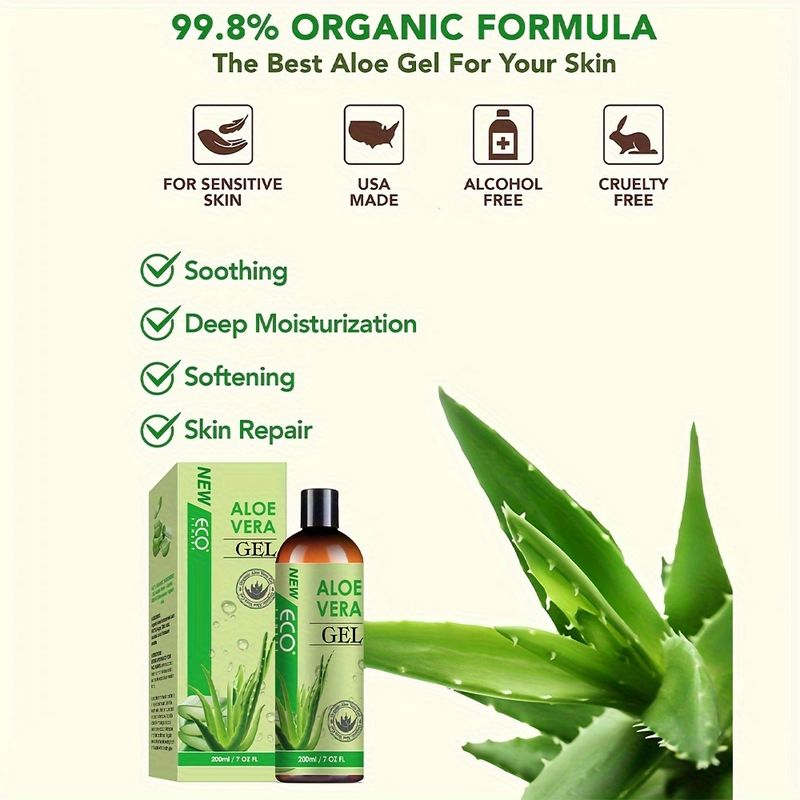 98,7 % Bio-Aloe-Gel für das Gesicht – natürliches, feuchtigkeitsspendendes, reines Aloe-Gel zur Beruhigung der Haut – feuchtigkeitsspendendes Aloe-Gel für Haut und Gesicht, 7 Unzen_voghion.com