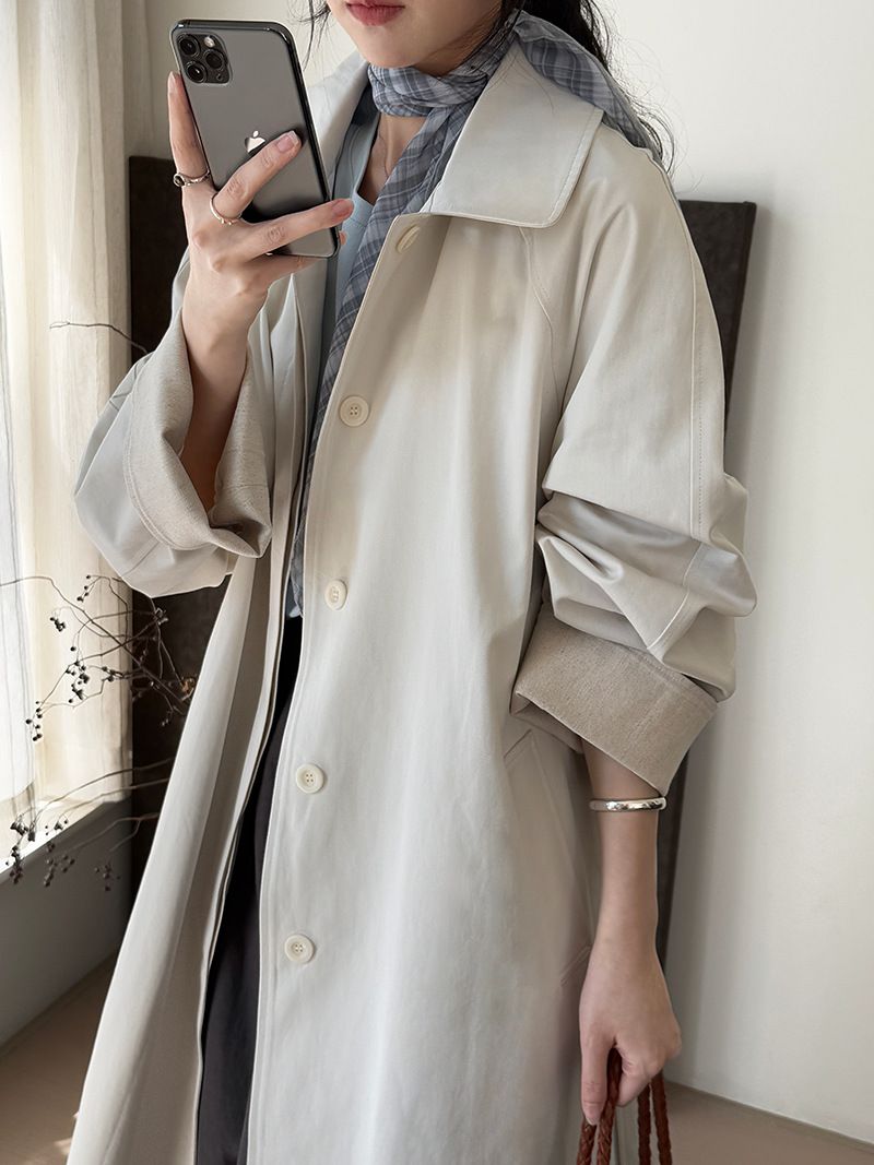 Women's Korean Retro Elegant Lapel Mid-Length Trench Coat For Women Japanese Style High-End Oversized Casual Jacket For Early Autumn_voghion.com