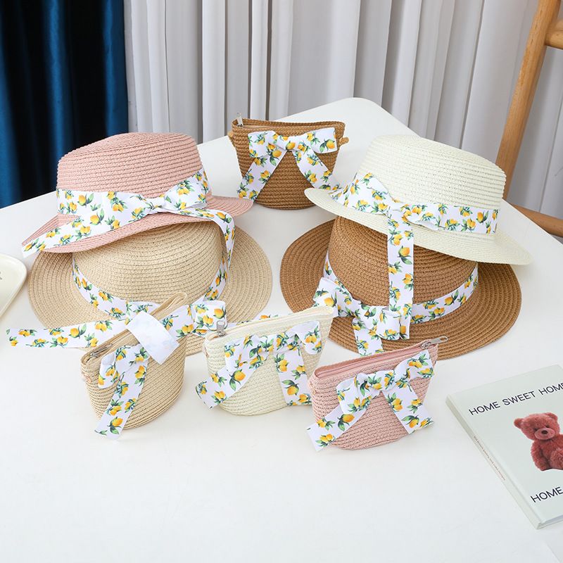 Protezione solare estiva per bambini e donne, parasole pieghevole da spiaggia a tesa piatta, cappelli, borse, set per erba genitore-figlio_voghion.com