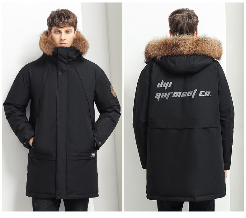 Chaqueta larga de plumón para hombre, abrigo de invierno con capucha y cuello de piel grande, parka gruesa de plumón de pato blanco, corte holgado, resistente al viento, ropa de abrigo informal._voghion.com