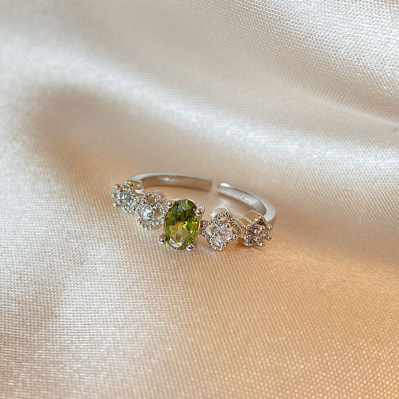 Olivgrüner Zirkonring im französischen Hofstil – Elegantes, luxuriöses, offenes Design für Damen_voghion.com