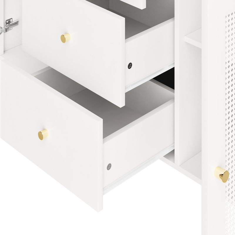 Credenza Weiß 120x90cm Mit Rattantür, Schublade, Holzschrank_voghion.com