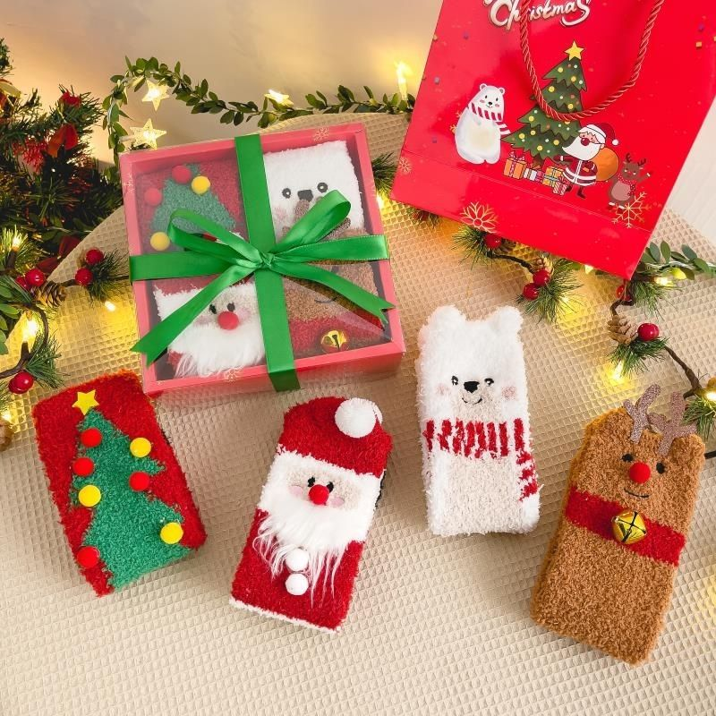 Calzini regalo di Natale per bambini, calzini da notte in cartone animato con pavimento caldo ispessito in peluche corallo autunnale e invernale, carini_voghion.com