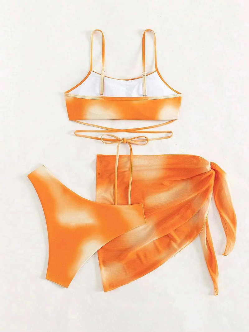 Abbigliamento da donna Costume da bagno bikini tie-dye con gonna a rete e spacco in tre pezzi_voghion.com
