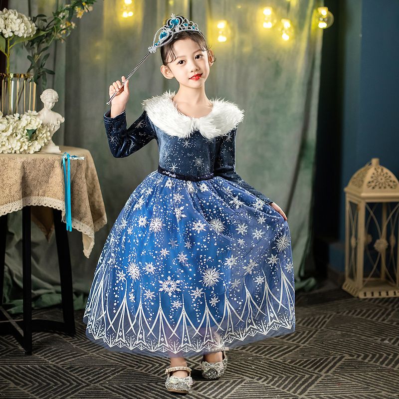 Kinderkleidung 2024 Winter Prinzessin Kleid Weihnachtsgeschenk Mädchen Pelzkragen Prinzessin Kleid Frozen_voghion.com