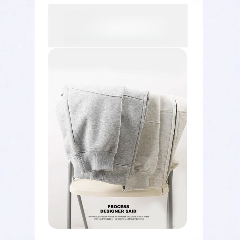 420G Schwerer Schulter-Kapuzenpullover, Herbst- und Winter-verdickter Strickjackenpullover, gleiche einfarbige Kapuzenjacke mit Reißverschluss für Herren und Damen_voghion.com