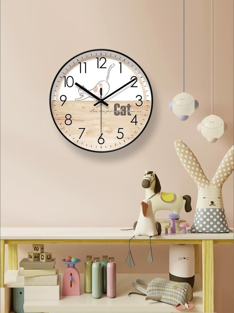 Yipula 8250 Cartoon Cat Wall Living Room Simple Kitten Silent Sweep Second Quartz Clock_voghion.com