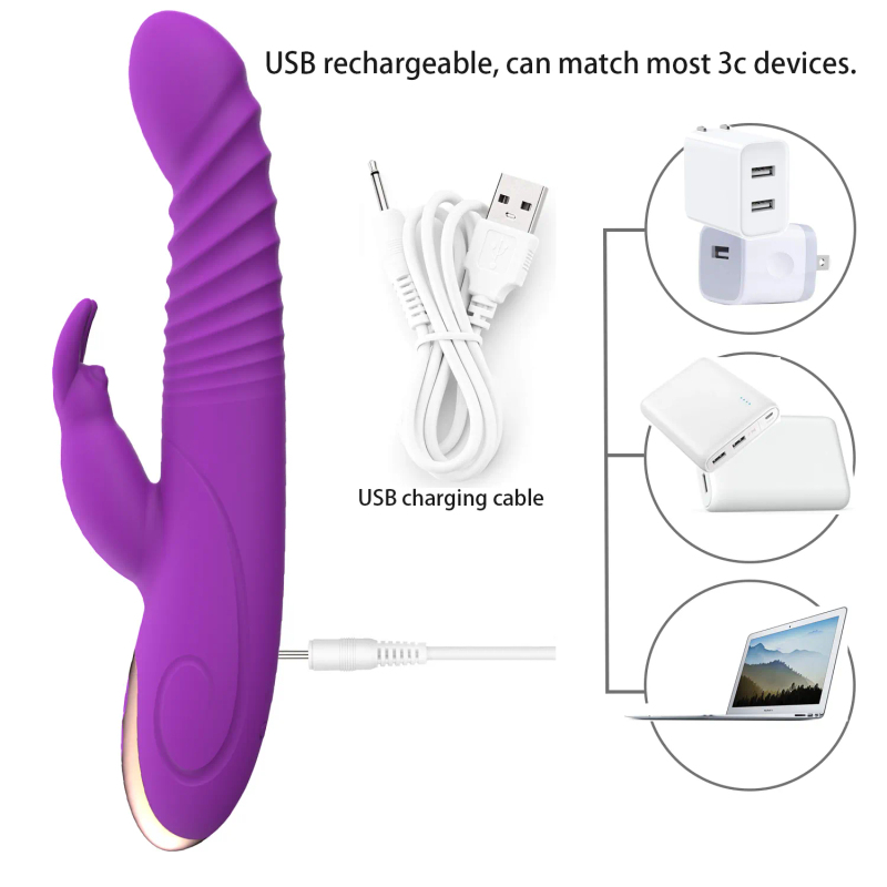 9 inch G spot Rabbit Vibrator 8+7Speeds 3 Motor Dual telescopic female rotating massage stick masturbation dev_voghion.com