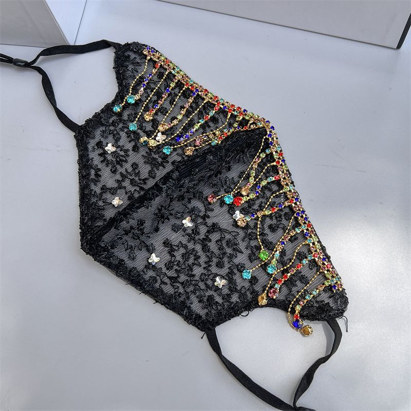 Lace Summer Mask Personalized Tassel Butterfly Diamond Decorative Mask Washable Breathable Mesh Veil_voghion.com