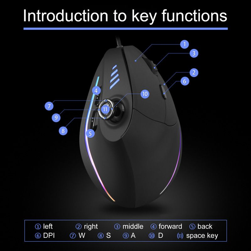 Farfi C18 Vertical Programmable Ergonomic 10000 DPI Adjustable RGB Light Strip USB Optical Gaming Mouse Wired Mice for_voghion.com
