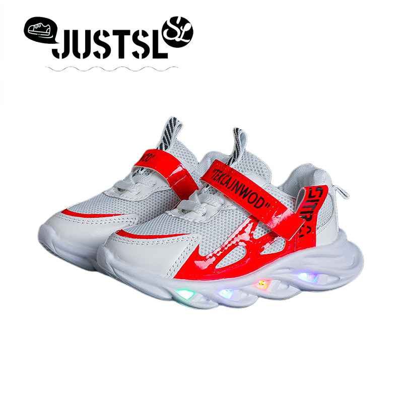JUSTSL Sports 1-6 år gammel barnenetting Pustende LED-lysende fritidssko 21-30 str._voghion.com