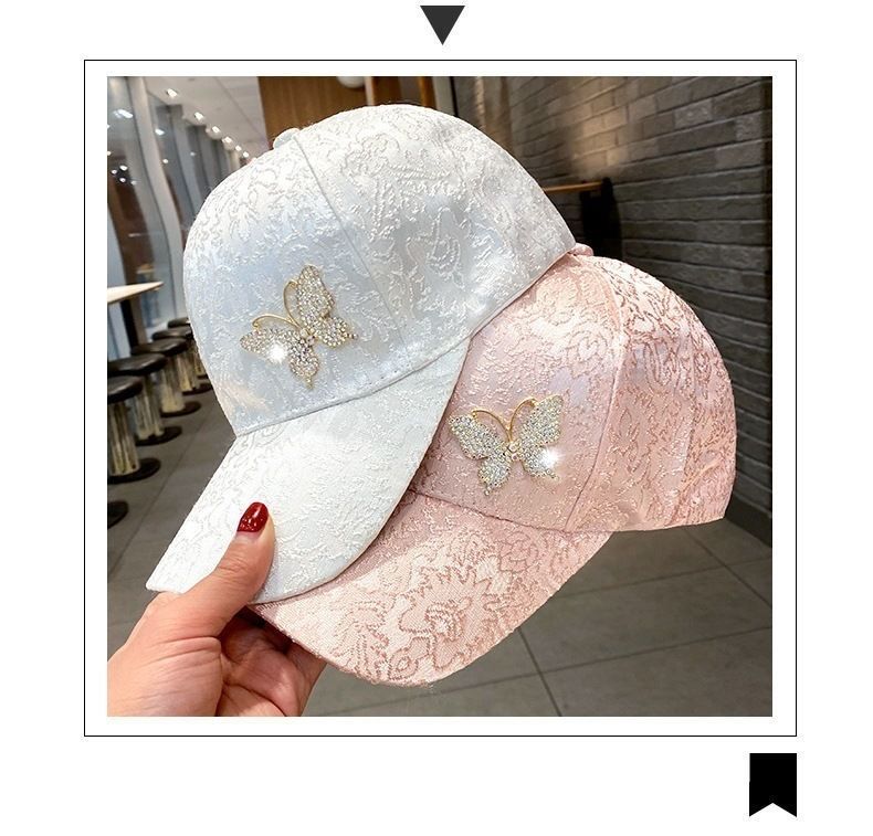 Γυναικείο καπέλο μπέιζμπολ Water Diamond Butterfly Gold Silk Cotton για Άνοιξη/Καλοκαίρι 2022, Αντηλιακό, Αναπνέον, Πάπια_voghion.com