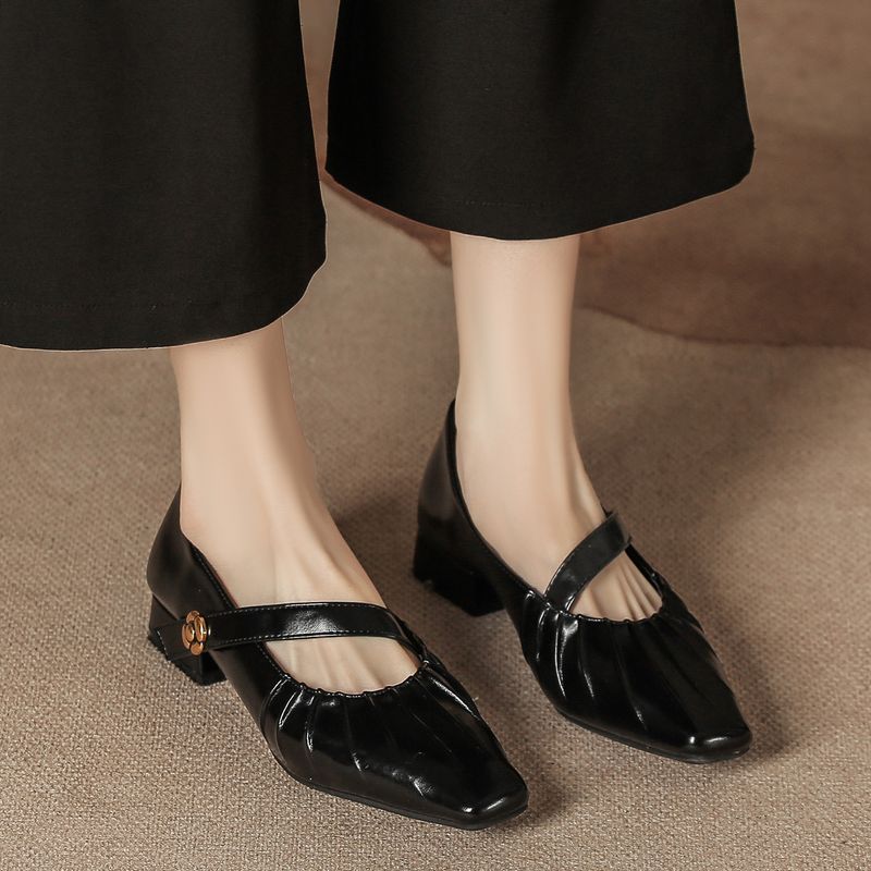 Nuove scarpe comode da donna con tacco alto, punta quadrata, suola morbida e spessa, scarpe basse in pelle, casual, Mary Jane, autunno inverno_voghion.com
