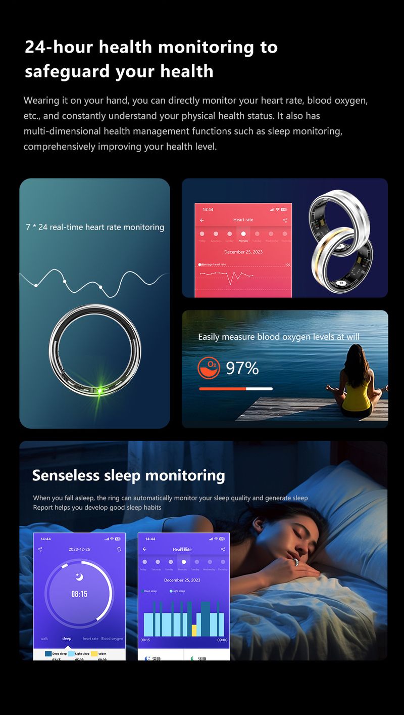 Smart Ring With 24/7 Health Monitoring - Track Heart Rate, Blood Oxygen, Sleep & Activity, Remote Camera Control, Lightweight & Stylish_voghion.com