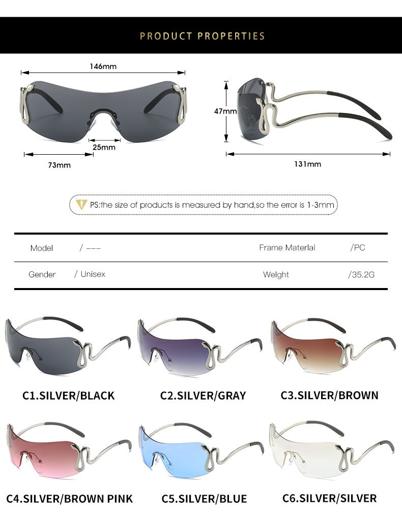Uemi Nieuwe Mode Randloze Zonnebrillen Voor Vrouwen Mannen Slang Decoratie Metalen Frame Zonnebrillen Tinten UV400 Brillen_voghion.com