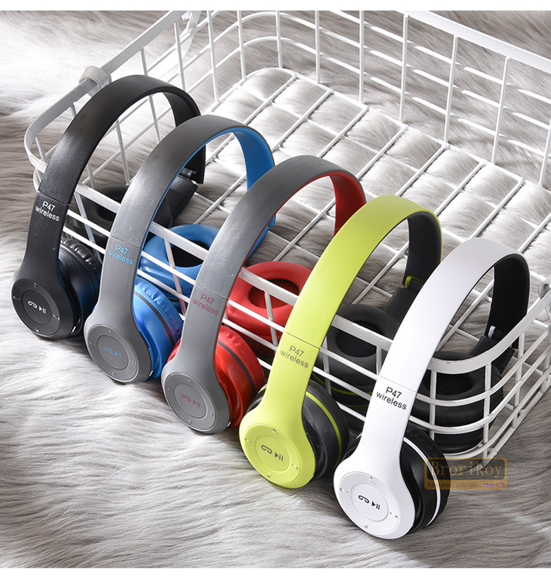Auriculares inalámbricos Bluetooth estéreo con graves, plegables, con micrófono, radio FM, reproducción de tarjeta TF_voghion.com