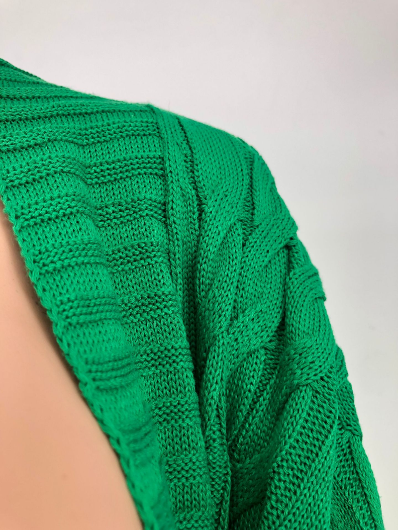Damenbekleidung Locker gestrickte Strickjacke, gemütliche, übergroße Strickjacke mit Taschen, langer Zopfmuster-Pullovermantel, lockerer Boho-Chic, offene Vorderseite_voghion.com