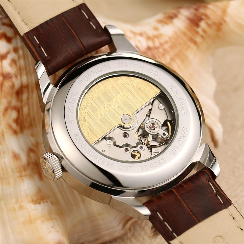 GUANQIN Mens Watches Mechanical Wristwatch Automatic Watch For Men Sapphire Glass Stainless Steel Leather Waterproof Clock Date_voghion.com