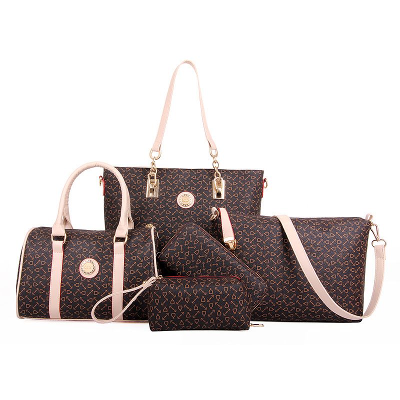 women's bag mother and child bag five piece set fashion bone pattern shoulder crossbody handbag_voghion.com