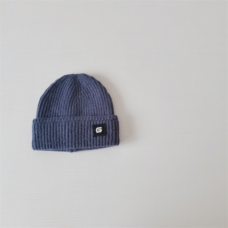 Børnehuer Strikket hue til børn efterår og vinter nyt uldgarn enkelt ensfarvet bogstav uldhue varm pullover hat_voghion.com