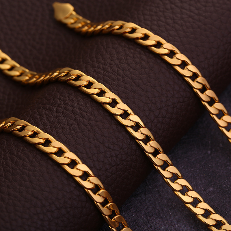 Men's Gold 6mm Width Fashion Fine Necklace Bracelet Unisex Chain Jewelry//_voghion.com