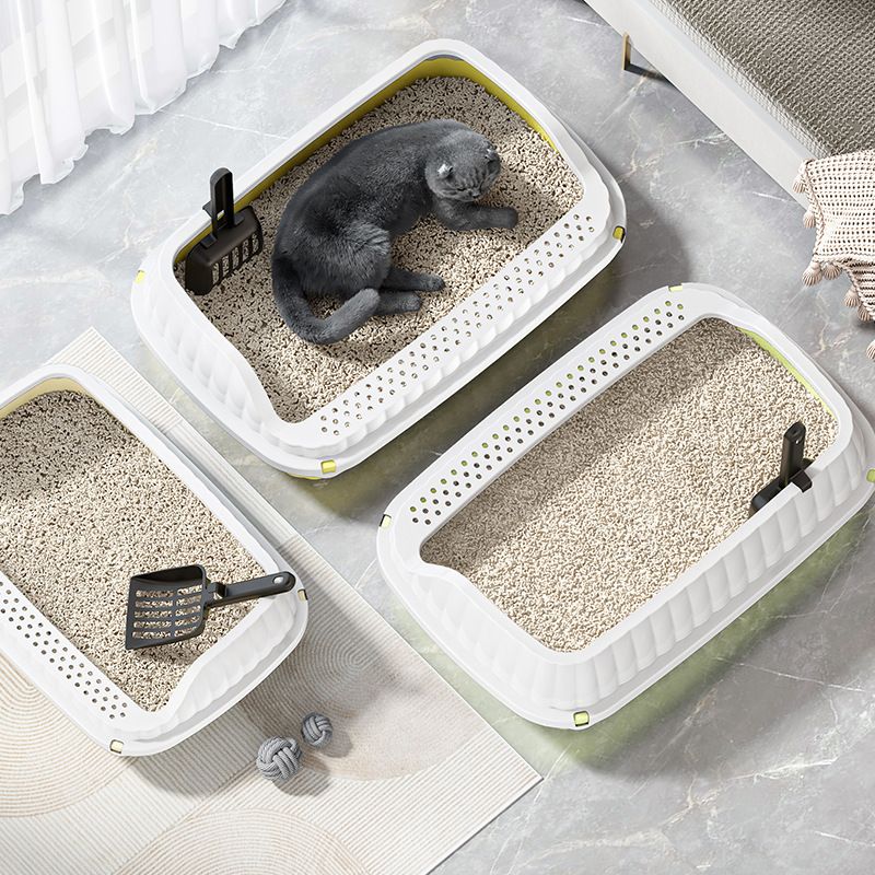 Extra Large Semi-Enclosed Anti-Splash Tray Supplies Litter Pan Cat Waste Box_voghion.com