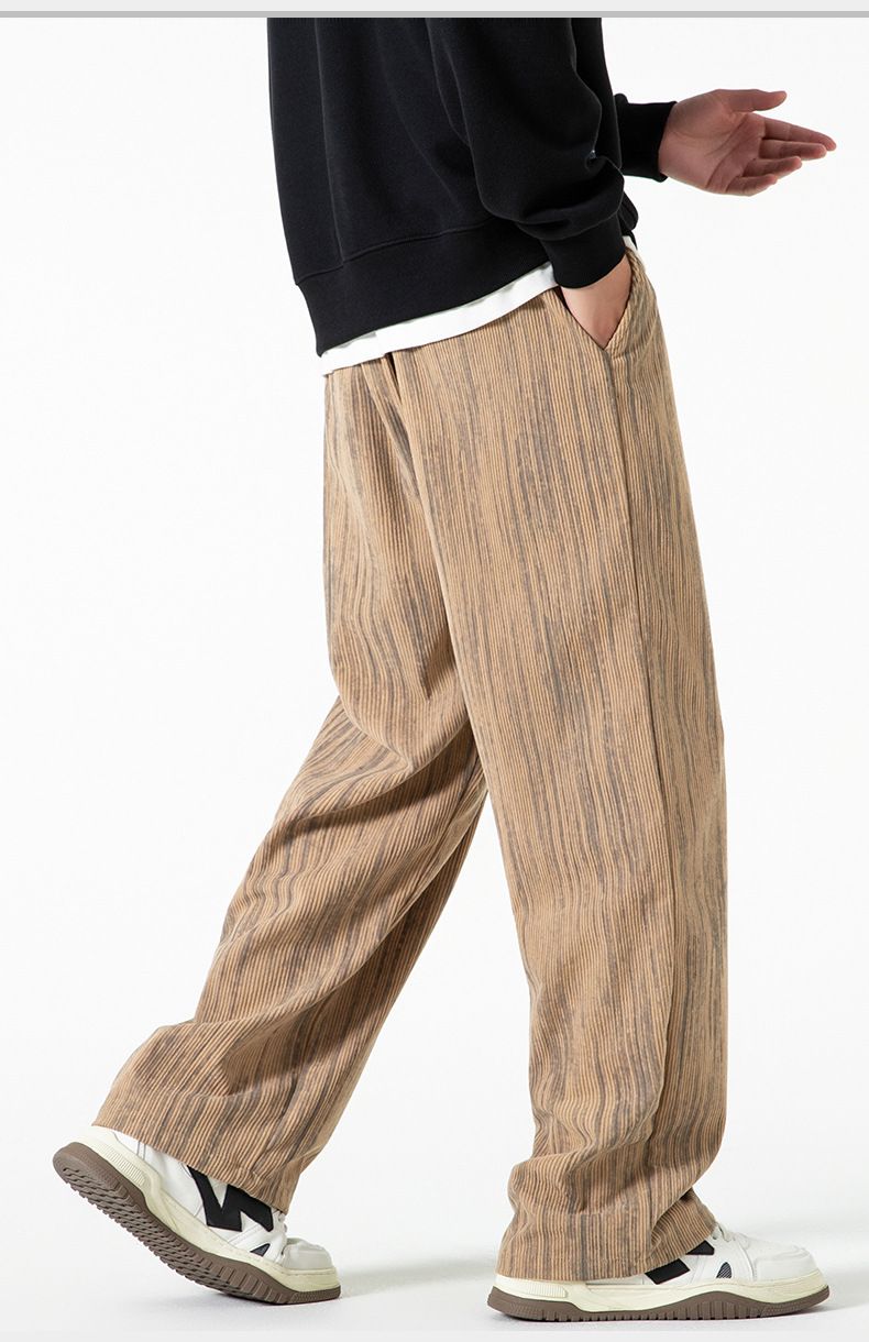 Pantaloni a gamba dritta larghi e versatili da uomo in velluto a coste americano autunno inverno 2024, stile nuovo, casual e ampio_voghion.com