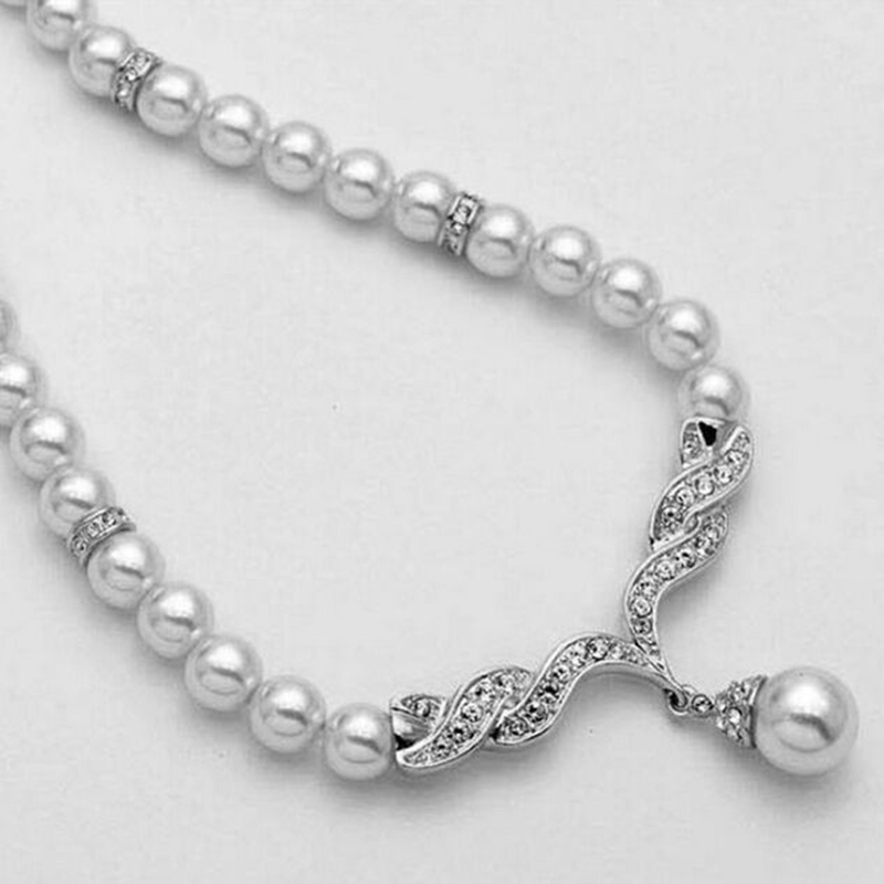 Qianbihe Bridal Women Naszyjnik Perła Kryształki Charms Kolczyki Ślubne Zestaw Biżuterii_voghion.com