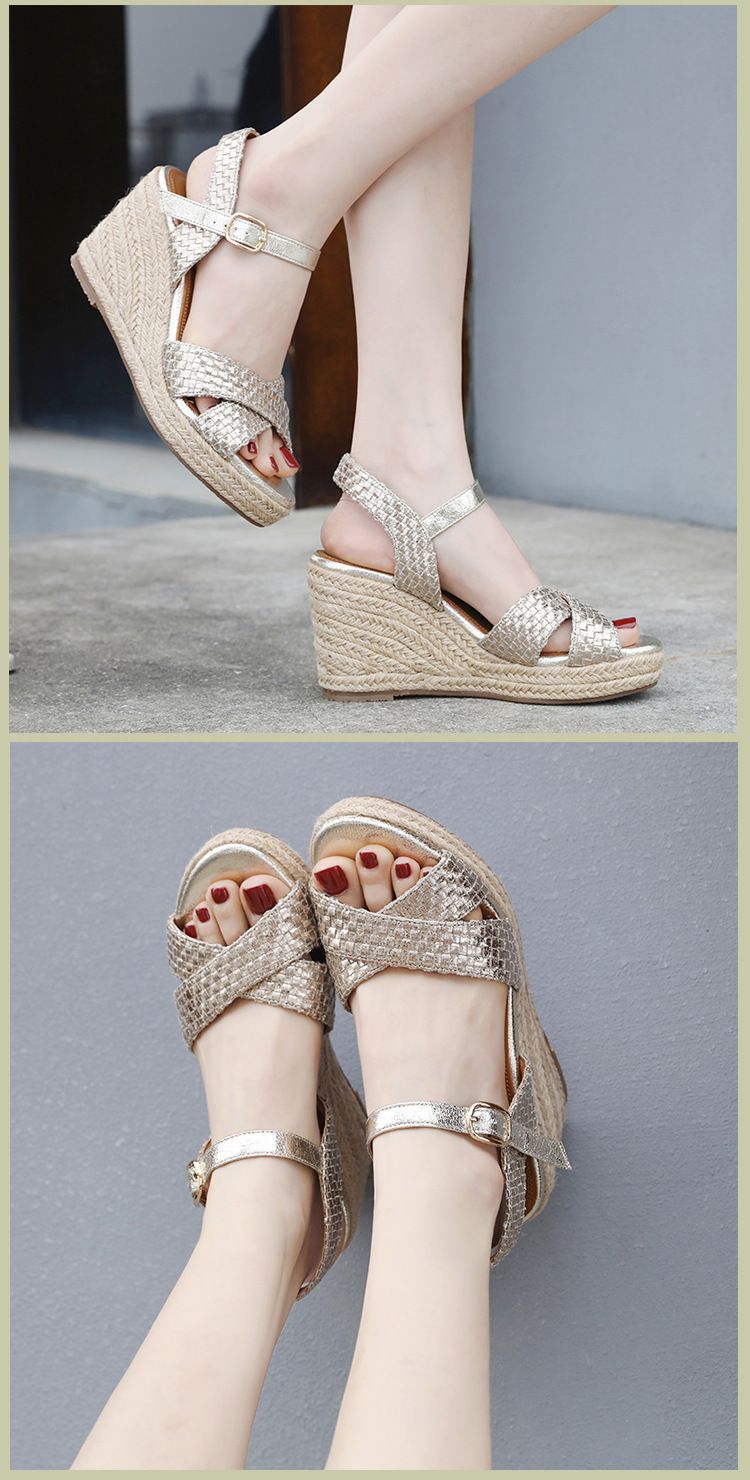 ALM2024-2 Sommer 2024 Mode Damen gewebte Sandalen mit großem Hangabsatz Strandschuhe_voghion.com