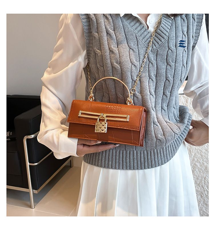 Women's Stylish And Versatile Small Square Shoulder Bag - Crossbody & Handheld For Daily Use, PU Leather With Alligator Texture, Magnetic Closure_voghion.com