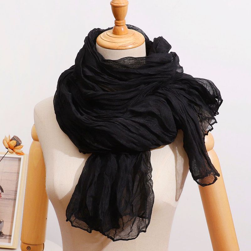 Grenzüberschreitender Außenhandel, geknitterter, gedrehter Baumwoll-Leinen-Schal, langer Schleier, künstlerisches einfarbiges Kopftuch, extra groß_voghion.com