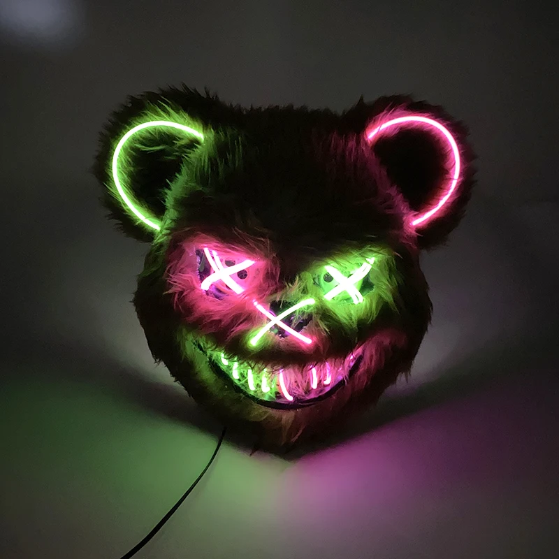 New Halloween Light-Up Animal LED Glowing Bear Mask Neon Light Character_voghion.com