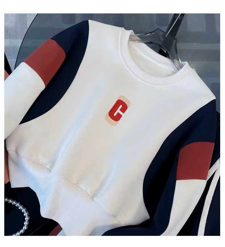 Roupas femininas Plush e design espesso senso de moda casual terno esportivo feminino outono e inverno novo estilo de rua perna larga terno de duas peças moderno_voghion.com