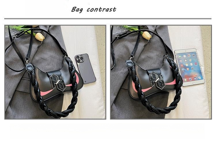 2023 new trendy texture shoulder bag fashion color contrast woven twist shoulder strap underarm bag_voghion.com
