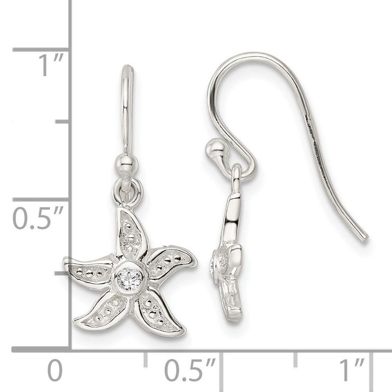 Sterling Silver Textured CZ Center Starfish Shepherd Hook Earrings_voghion.com
